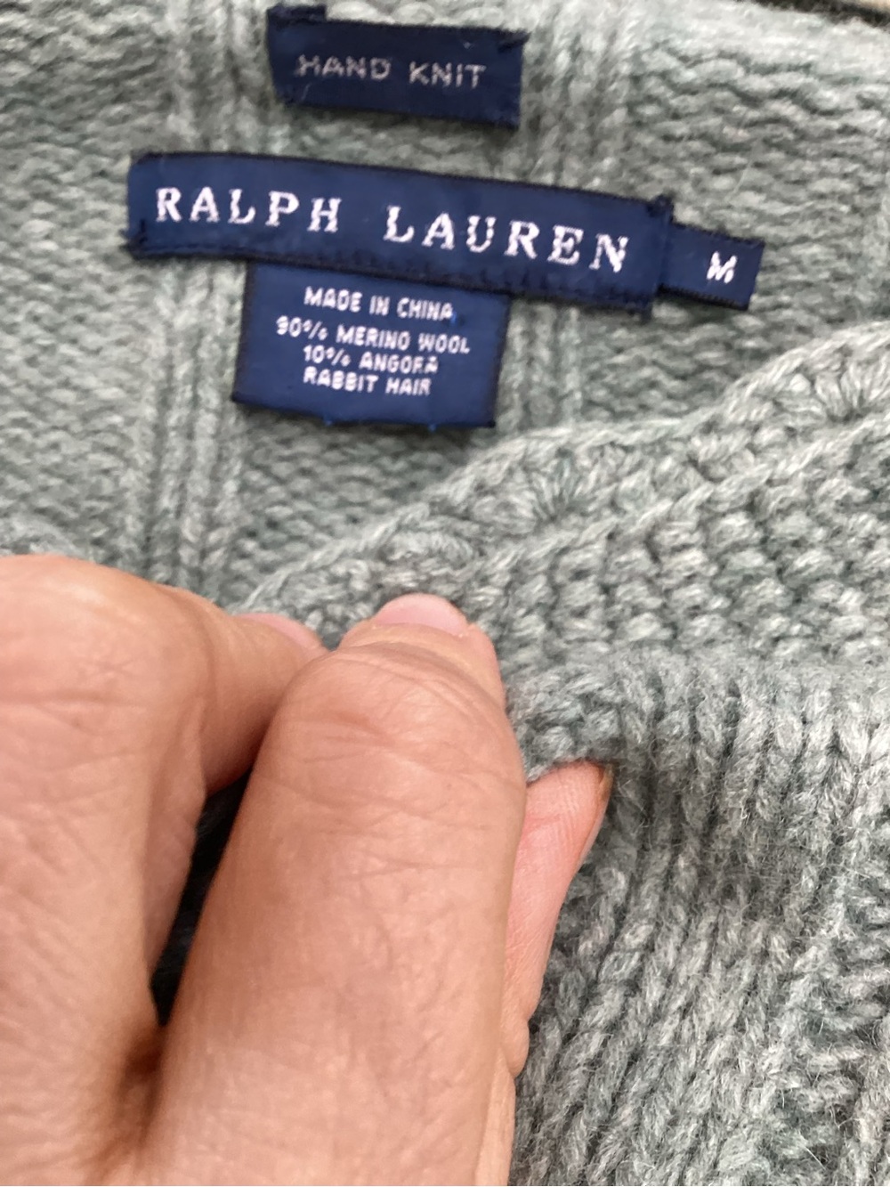 Ralph Lauren Hand Knit Merino Wool Angora Cardigan Sweater Sage Green M - Picture 8 of 8